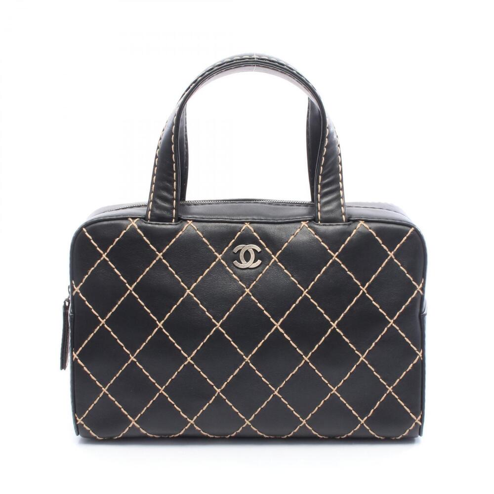 Chanel Wild Stitch Handbag Leather Black
